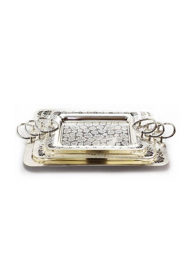 Si Bonne Luxury Rectangular Decorative Serving Tray with Floral Pattern and Metal Handles, Elegant Display Tray - Image 1